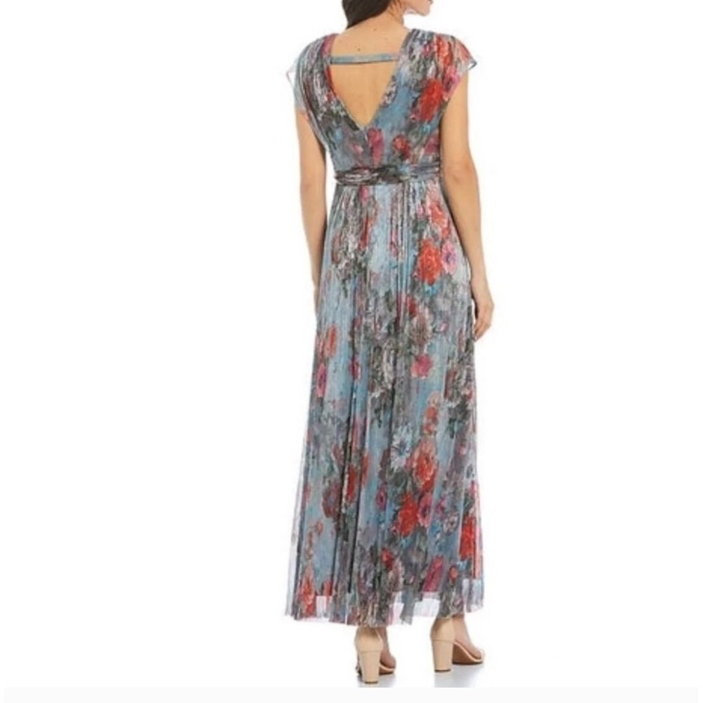 Eliza J Metallic Floral Pleated Cap Sleeve Dress Size 10 - Picture 2 of 10